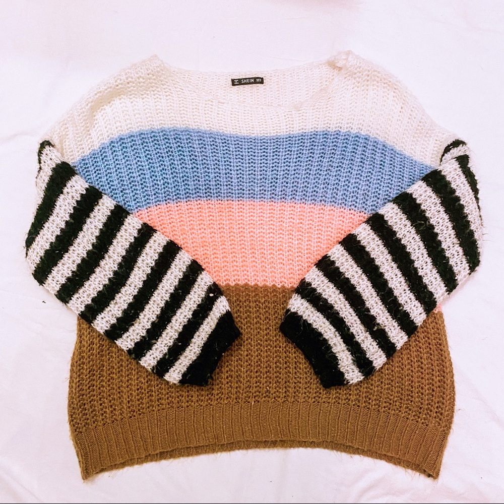 SHEIN Blocked colorful Striped Oversized Sweater